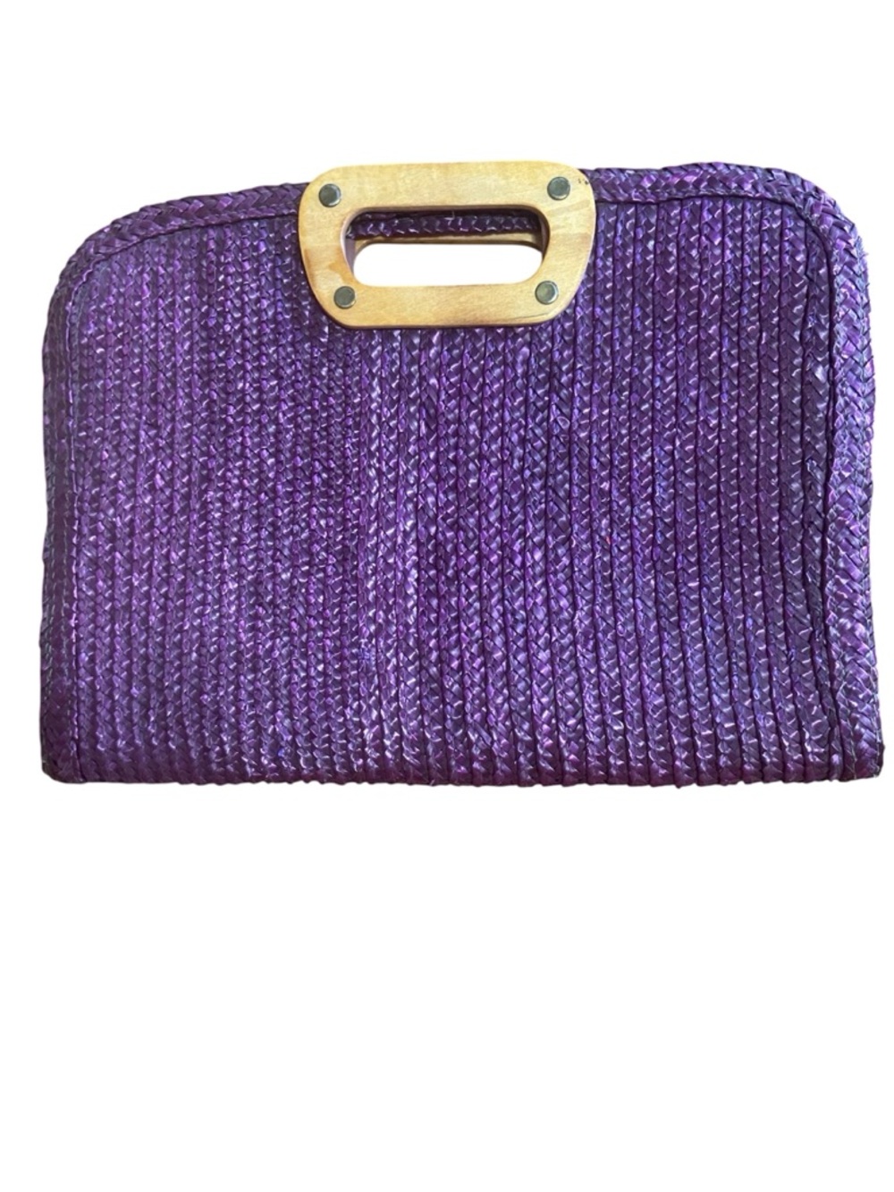 Purple Woven Clutch with wooden Handle